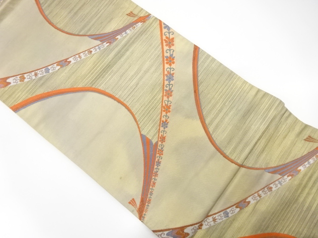 JAPANESE KIMONO / ANTIQUE FUKURO OBI / SILK / WOVEN FLORAL ARABESQUE & BIRD